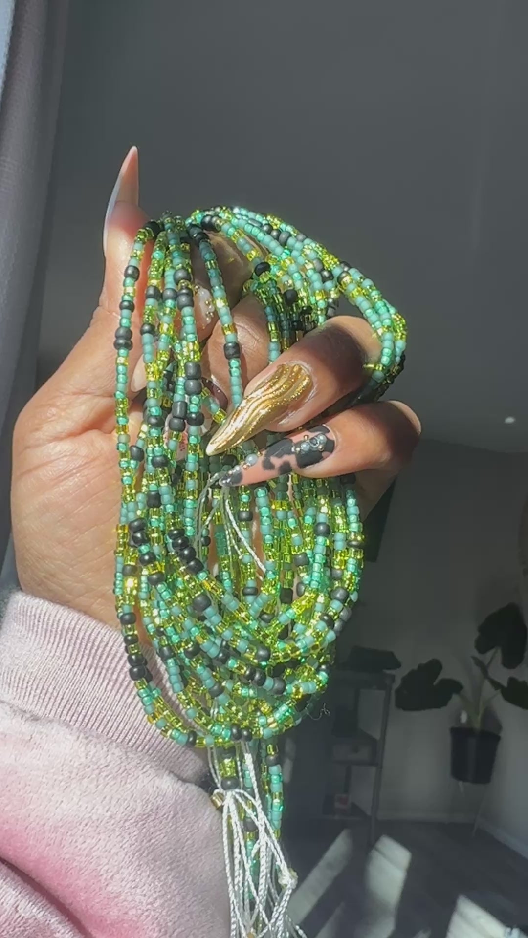 Green Yellow Black Earth Tone Neutral Seadbead Waistbeads (Wealth)