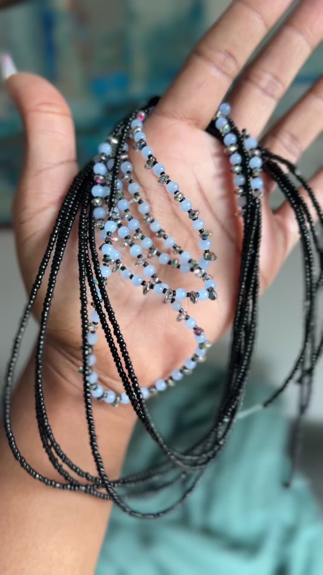 Black Blue Silver Seadbead Waistbeads on Wire